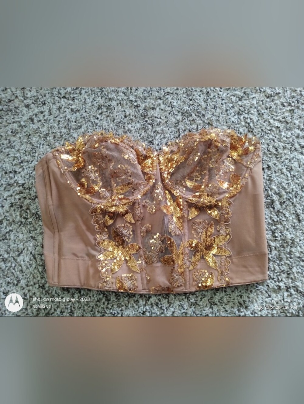 Victoria's Secret Very Sexy Gold Sequined Ziggy Floral Embroidery Corset Top 36D - Picture 2 of 14
